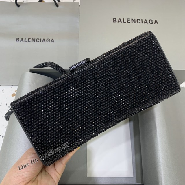 Balenciaga巴黎世家專櫃爆款磨砂黑全鑽小號沙漏包手提肩背包 fyj1809